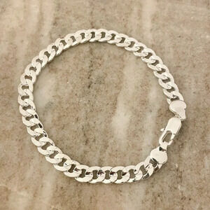 925 Sterling Silver Chain Link Bracelet Flat Link Bracelet